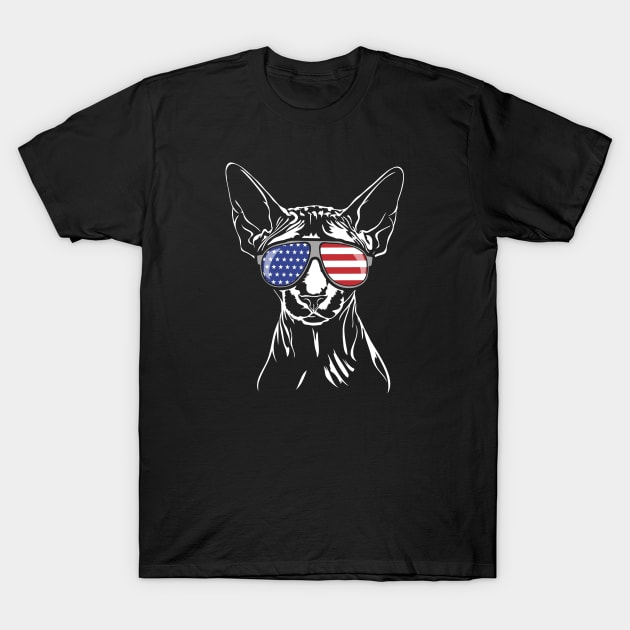 Proud Sphynx American Flag sunglasses gift patriotic cat T-Shirt by wilsigns